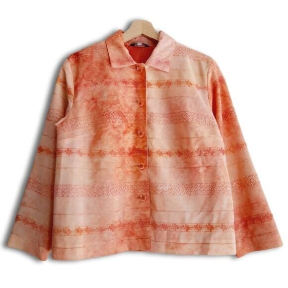 ATTITUDE / Embroidered Tie-Dye Style Blazer Jacket Peach Pink Sz M P Flawed - Picture 1 of 14